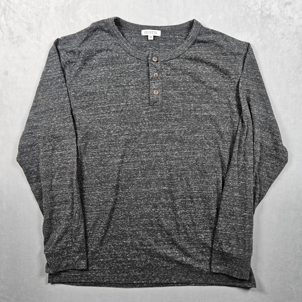 Gustin Henley Shirt Mens XL Gray Long Sleeve Cotton Blend Made in USA Casual